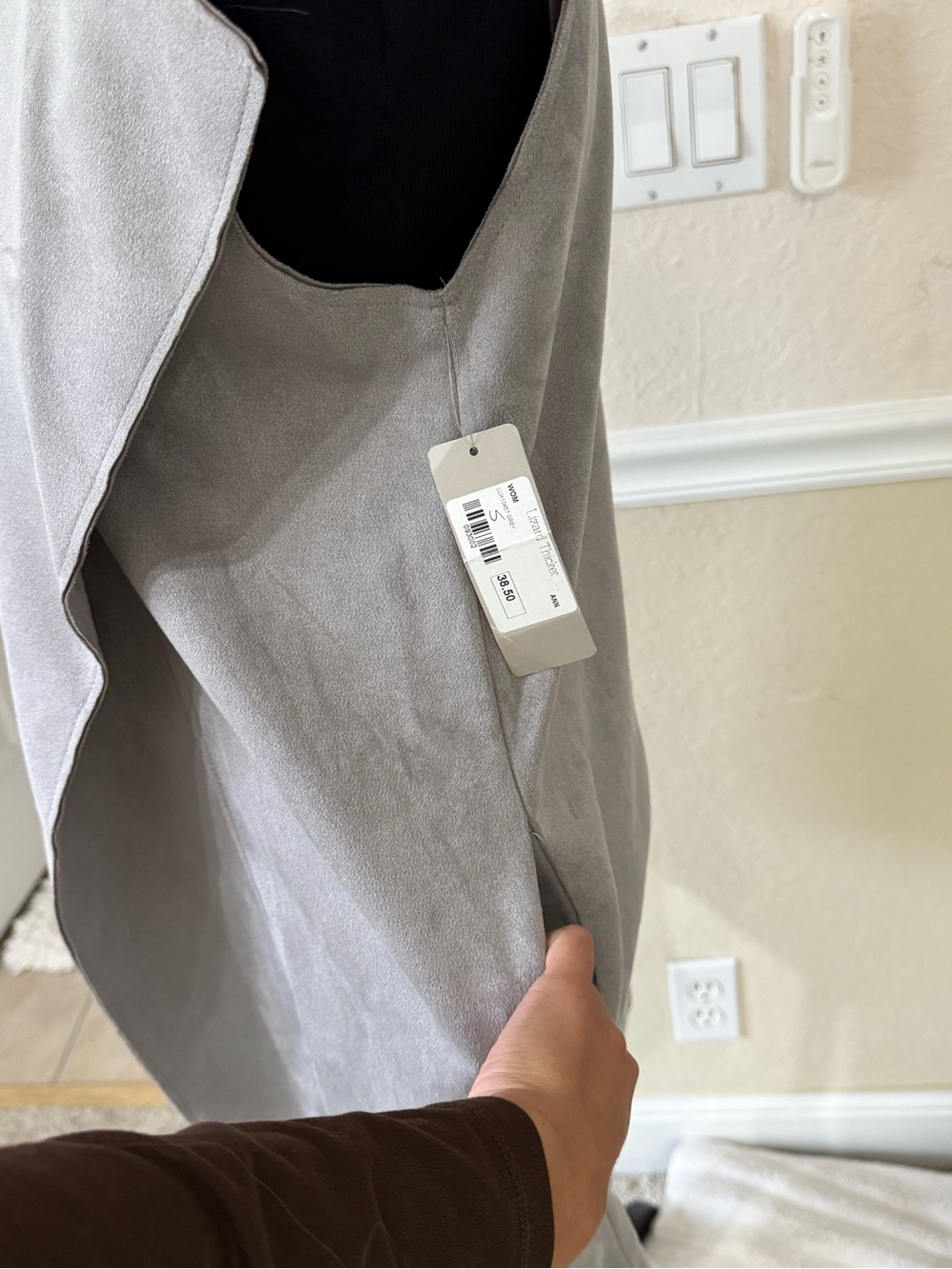 NWT Light Gray Faux Suede Sleeveless Longline Trench Vest - Picture 8 of 10
